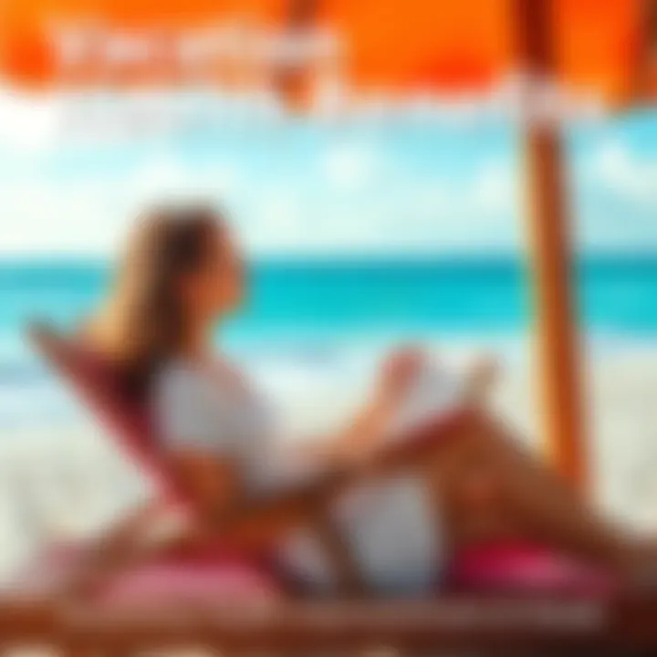A person enjoying a sunny beach, looking relaxed while reading a book, symbolizing health improvements from vacationing.