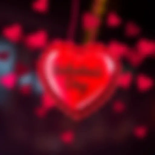 Valentine's Day badge A bright red heart-shaped badge with a cute design, celebrating Valentine's Day preparations