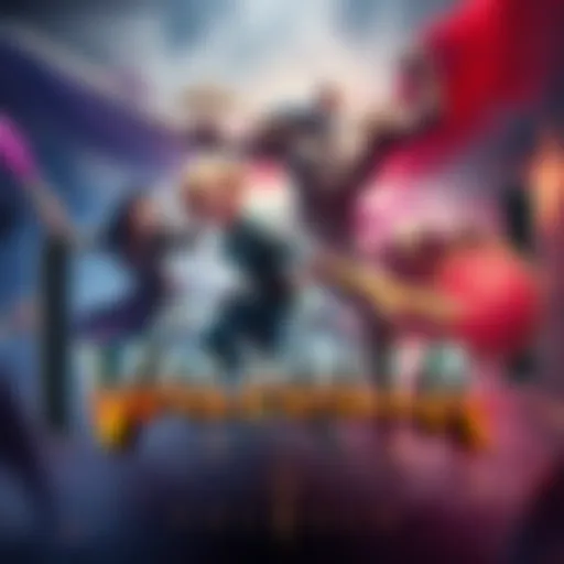 Concept art depicting new characters from Valhalla, showcasing vibrant designs and action poses, with a mobile device in the background