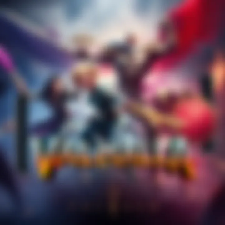 Concept art depicting new characters from Valhalla, showcasing vibrant designs and action poses, with a mobile device in the background