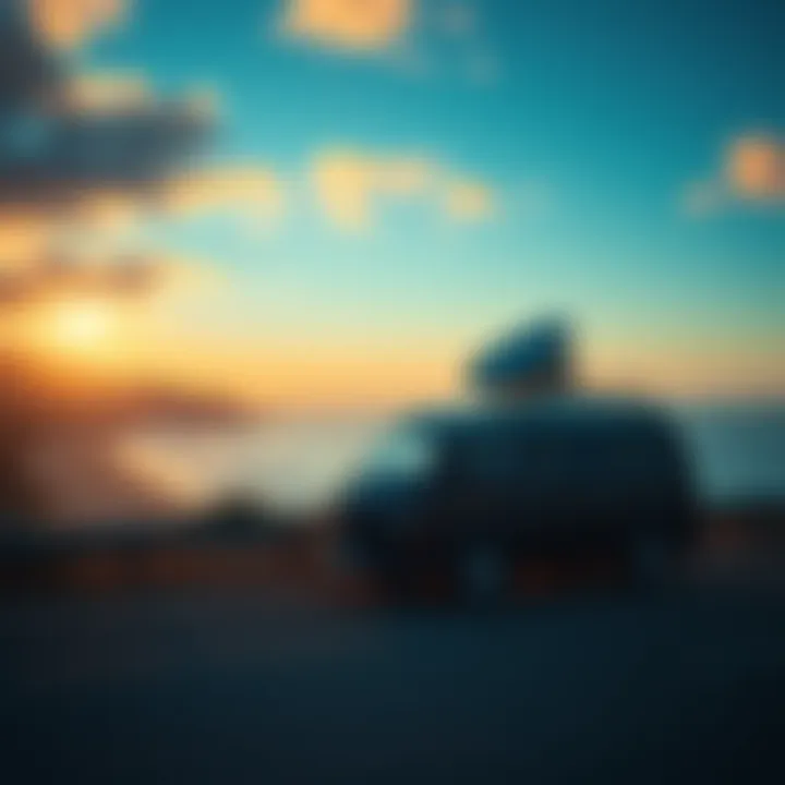 Van with Satellite Dish by the Coast A VW van parked by the Pacific Coast Highway, equipped with a satellite dish for internet connectivity, showcasing a scenic coastal view.