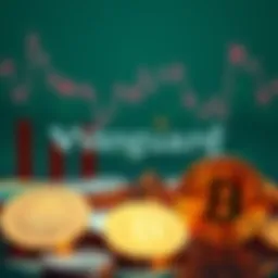 Vanguard logo alongside symbols of Bitcoin and other cryptocurrencies