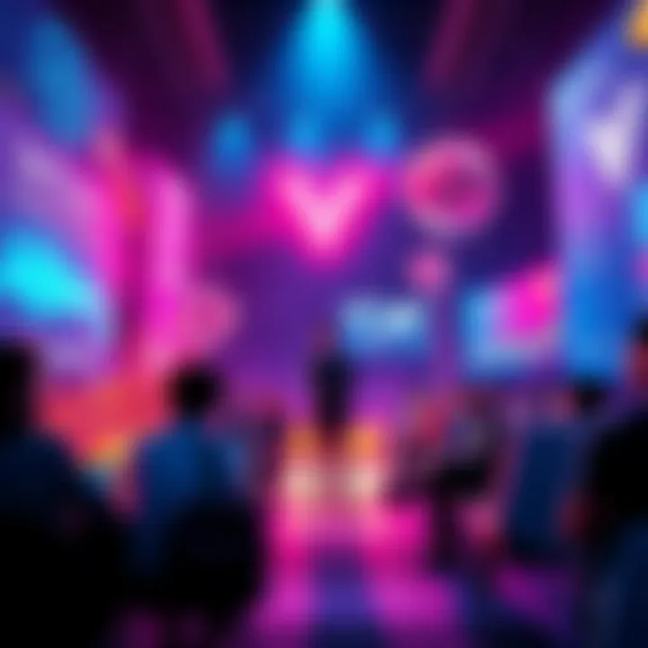 People engaging in a discussion about VeChain updates, with visual elements representing sustainability and blockchain technology.