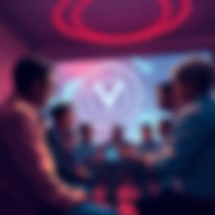 VeChain Community Discussion A group of people engaged in a discussion about VeChain updates and innovations.