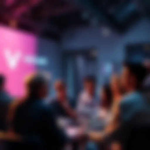 A group of people engaging in a discussion about blockchain technology, sharing thoughts and resources.