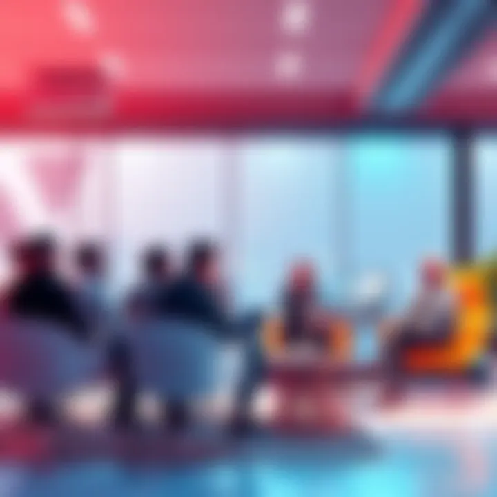 A group of people discussing blockchain technology and Vechain advancements in a relaxed setting