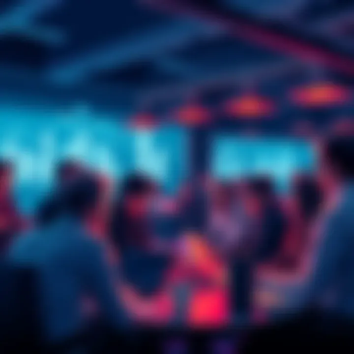 A group of people engaging in discussion about Vechain blockchain technology, some with laptops and mobile devices, sharing ideas and insights.