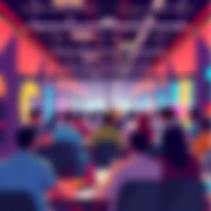 VeChain Community Discussion People engaging in a discussion about VeChain blockchain updates, featuring visuals of VeChainThor upgrades and sustainability apps like VeBetter.