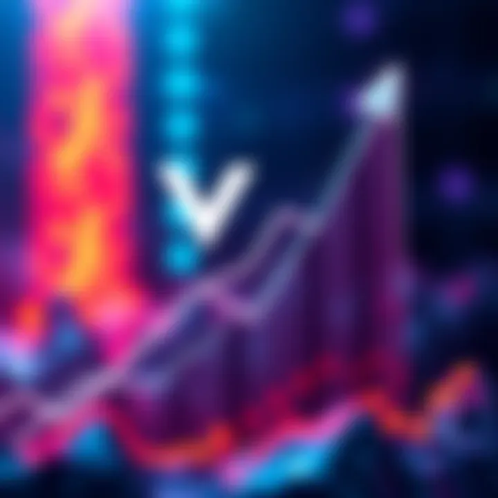 VeChain logo with growth chart VeChain logo displayed beside a rising growth chart, symbolizing strong performance and future success