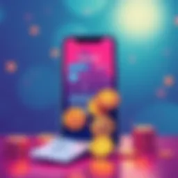 Illustration of a smartphone showing a Venmo-like app interface for stablecoins with digital coins and a card below it.