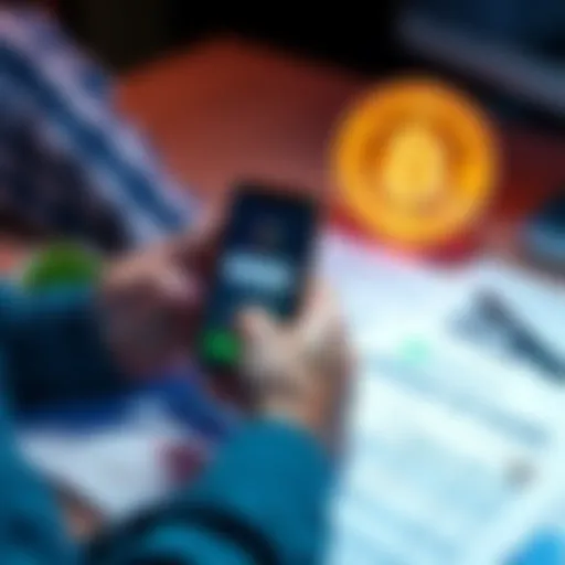 A person holding a smartphone displaying a cryptocurrency wallet while reviewing financial documents on a table, illustrating the process of verifying crypto fund sources before a deposit.