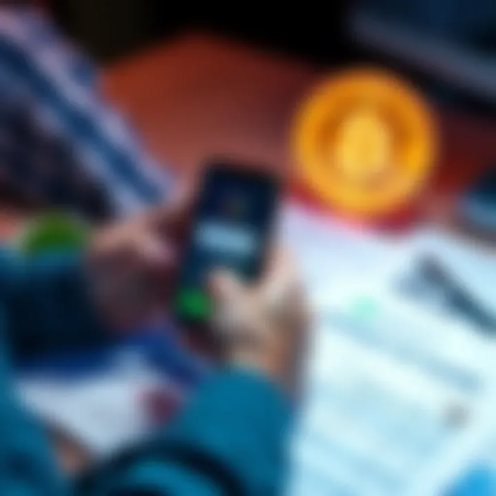 A person holding a smartphone displaying a cryptocurrency wallet while reviewing financial documents on a table, illustrating the process of verifying crypto fund sources before a deposit.