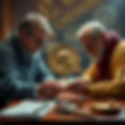Experts examining a Vespasian tetradrachm for authenticity at a table.