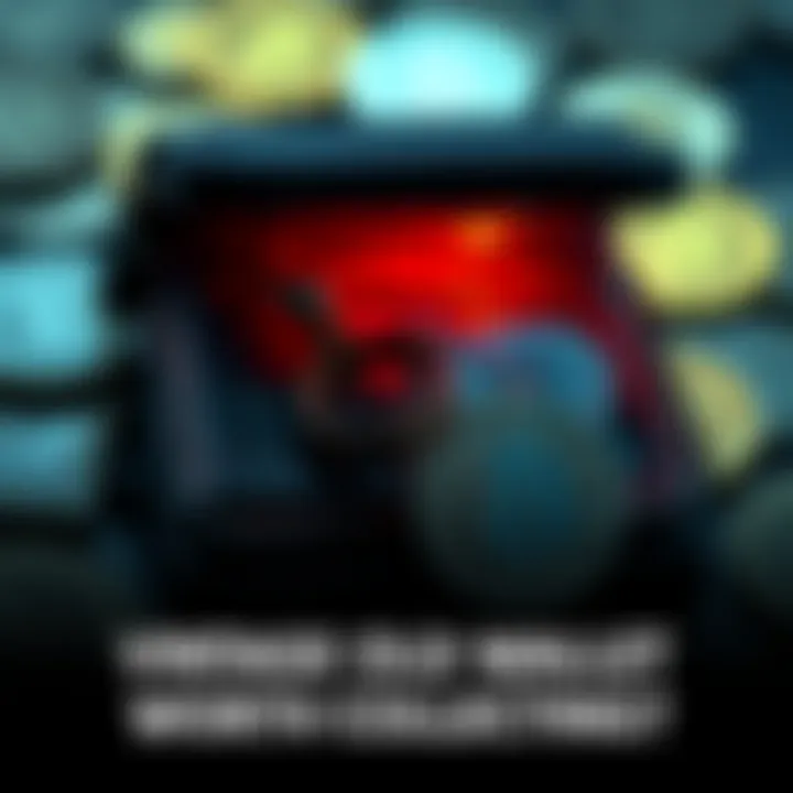 A close-up of an old, unfunded cold wallet with a backdrop of digital currency symbols, reflecting the intrigue of collectors.