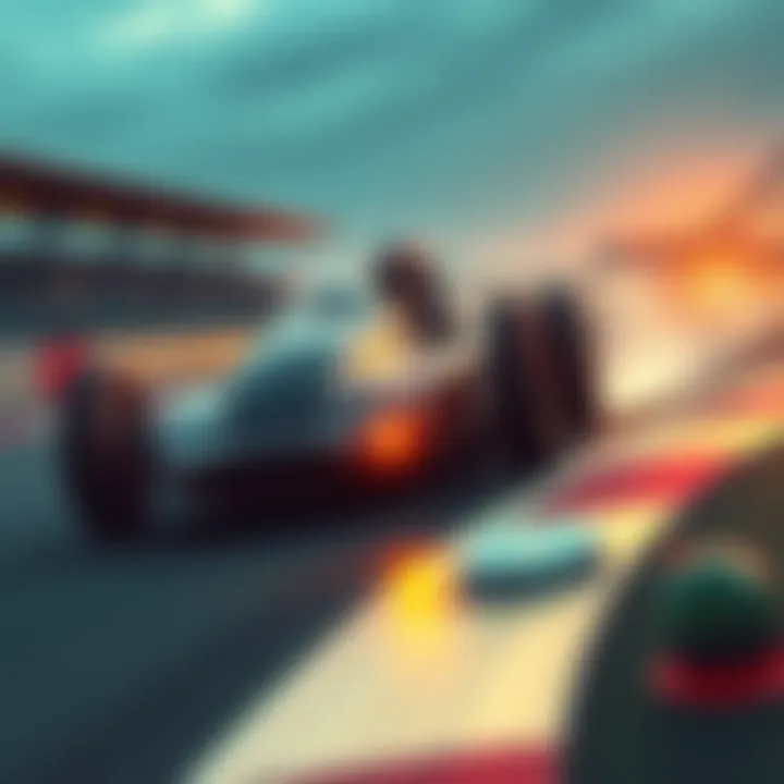 A racer skillfully navigating a vintage car on a track, showcasing focus and technique.