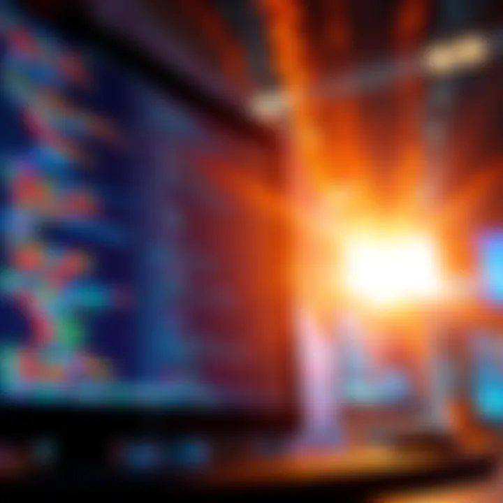 Graphic showing a computer screen with code and AI graphics for a virtual hackathon event.