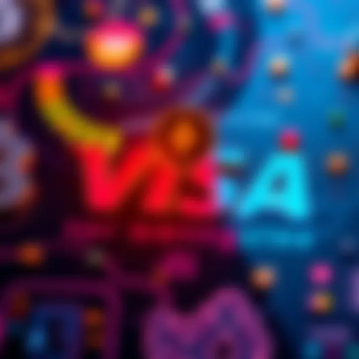 Illustration showing Visa logo alongside various stablecoin icons, symbolizing the integration of crypto and traditional payment methods.
