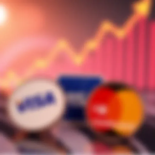 Logos of Visa, Mastercard, and Coinbase with stablecoins symbol and growing graph in the background