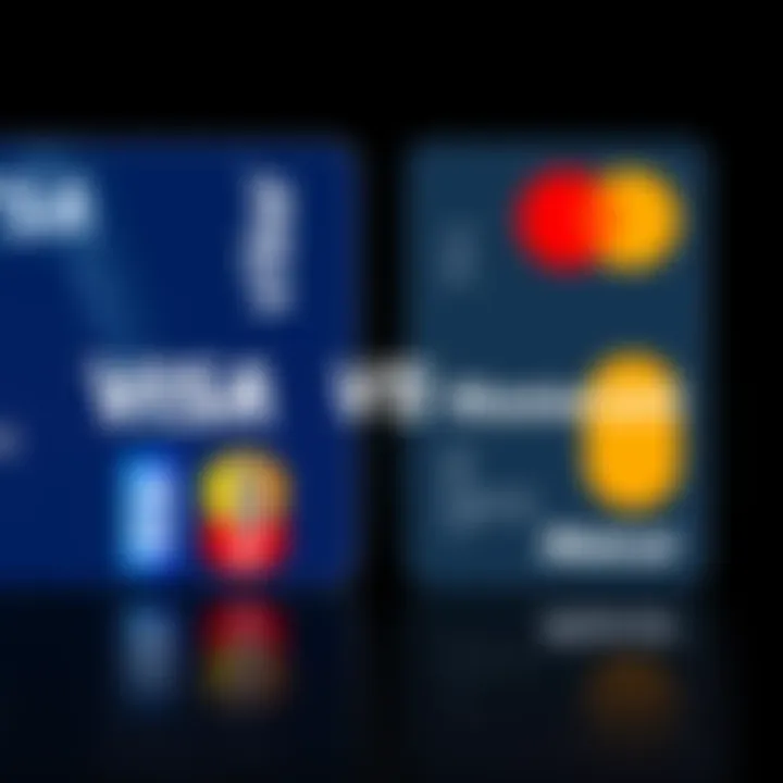 A side-by-side comparison of a Visa card and a Mastercard, highlighting the features and differences between the two.