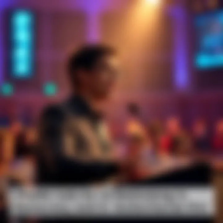 Vitalik Buterin speaking at a podium about democracy and governance with an audience in the background