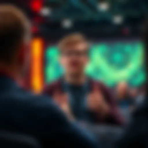 Vitalik Buterin speaking at a tech conference about the impact of quantum computing on cryptocurrency security