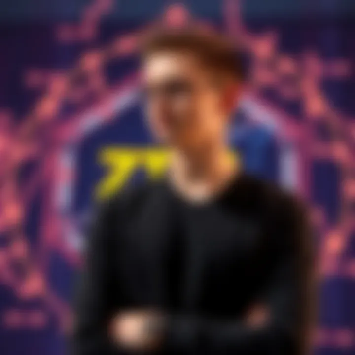 Vitalik Buterin stands in front of a blockchain graphic, discussing ZK-SNARKs to promote decentralization