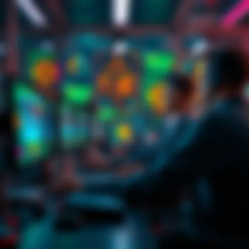 A group of 16 volunteers analyzing computer screens, focused on finding vulnerabilities in Bitcoin projects, with AI tools around them