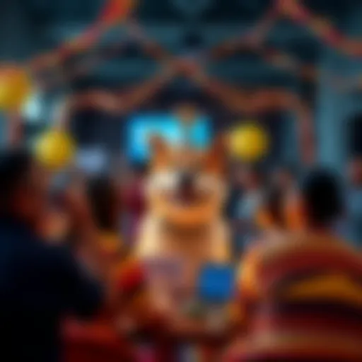 VoteDoge community members celebrating their 2nd anniversary with decorations and banners promoting the November Midterms