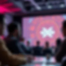 A group of people discussing voting power and governance models, with XRD tokens symbol prominently displayed on a screen in the background.