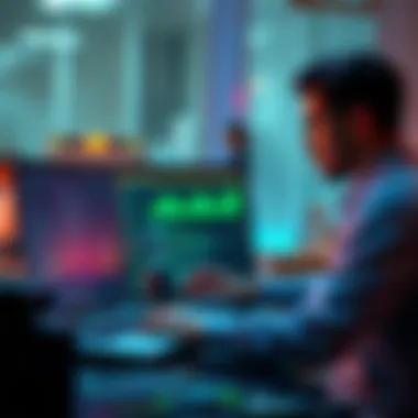 A developer working on a Node application on a laptop with VPS setup on a screen.