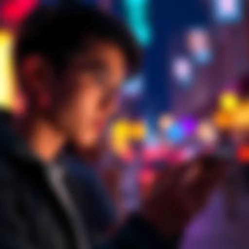 A person looking at their phone with a thoughtful expression, waiting for a match on a dating app