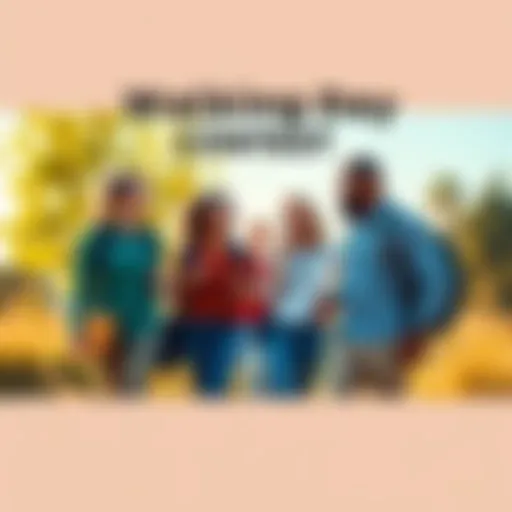 A group of people discussing their ideal walking day outdoors, surrounded by nature and sunshine, with a playful vibe.