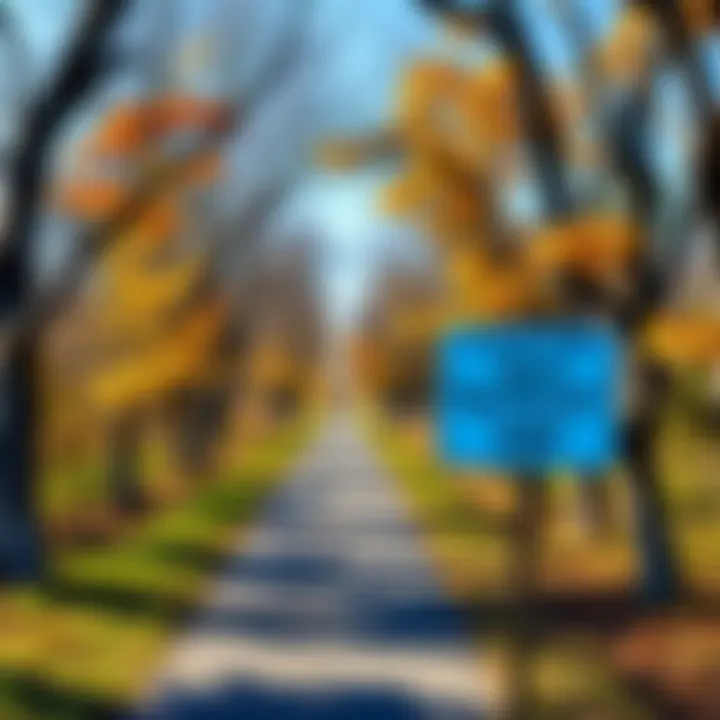 A scenic walking path surrounded by trees with a sign inviting people to share their favorite spots for a contest.