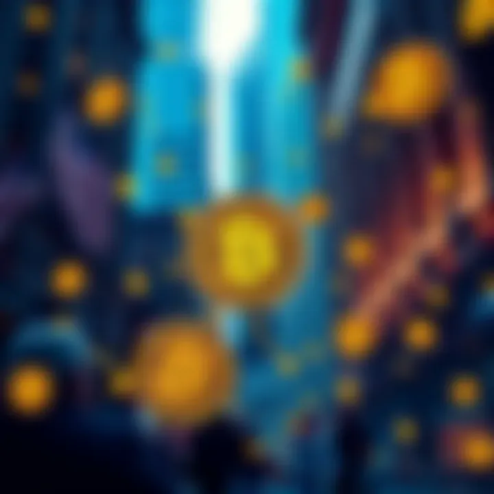 Wall Street Influence on Bitcoin A visual representation of Wall Street with Bitcoin symbols and synthetic currency graphics, showing the shift in the market.