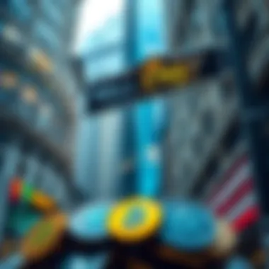 A Wall Street sign with cryptocurrency coins in front of it, symbolizing the financial market's interest in digital assets.