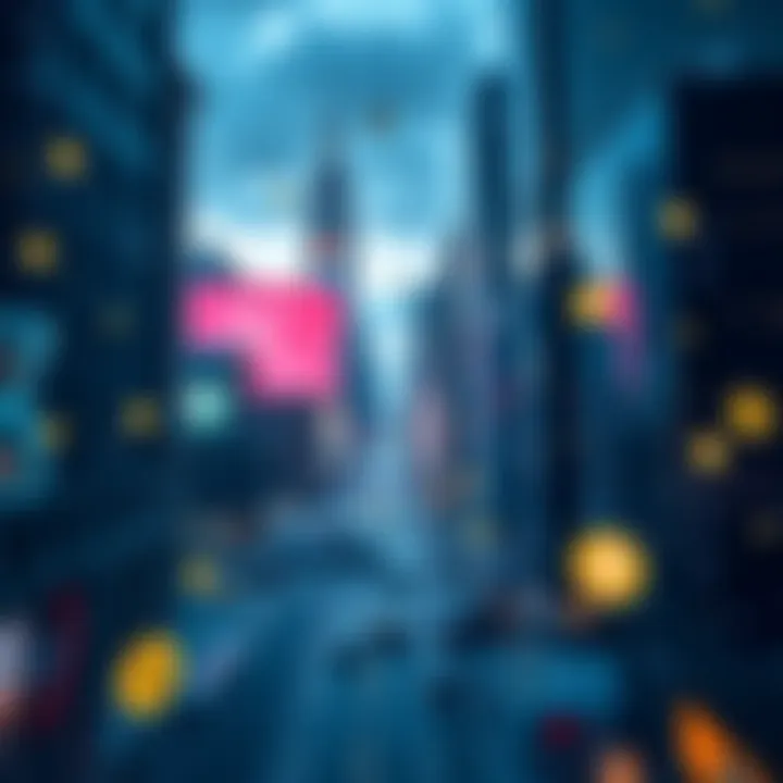 Wall Street and Crypto Collaboration Wall Street financial district skyline combined with digital cryptocurrency icons, symbolizing the merge of traditional finance and digital assets.