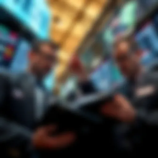 Traders on Wall Street reviewing data charts related to AI compute futures with focused expressions