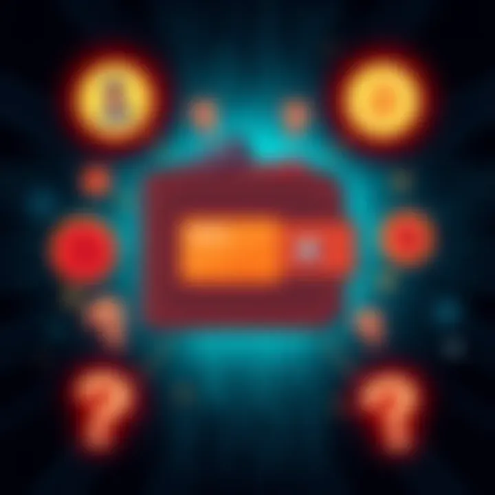 A digital wallet with question marks around it, symbolizing uncertainty about ownership, featuring icons of a person, a group, and a company.