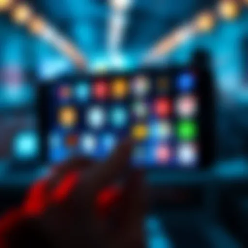 Wallet App Search A person holding a phone while looking at various wallet app icons on a screen, symbolizing the search for a lost seed phrase.