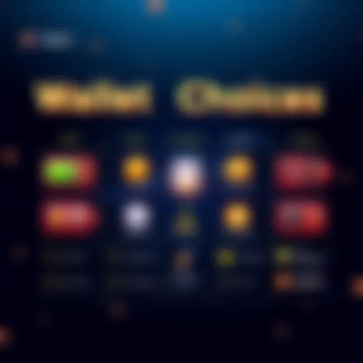 Wallet Choices Overview A graphic showing various wallet options like mobile wallets, hot wallets, and hardware wallets, each with different icons and features, indicating a checklist for users and developers.
