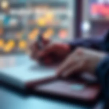 A person writing down their wallet recovery phrase on a notepad while looking at a hardware wallet