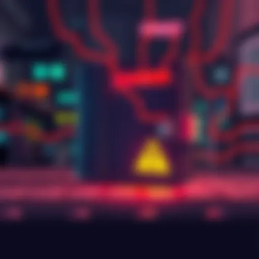 An illustration showing a digital wallet being targeted by a hacker, with a warning sign indicating a security breach.