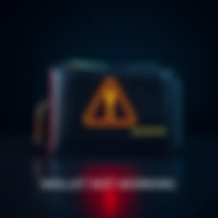 A wallet displaying a warning sign indicating malfunction