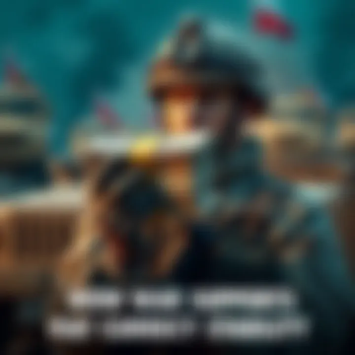 War and Currency A soldier holding a stack of cash with military vehicles in the background, symbolizing the link between war and fiat currency stability.