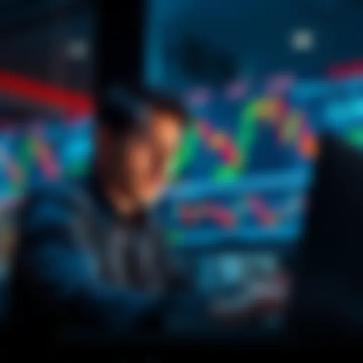 A person looking worried while checking financial charts on a laptop, symbolizing the dangers of investment scams in forex and crypto.