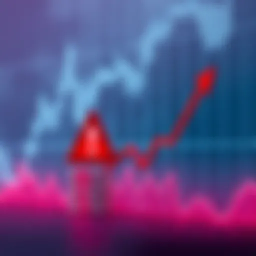 A graph showing a downward trend in DOT prices, with a red warning sign