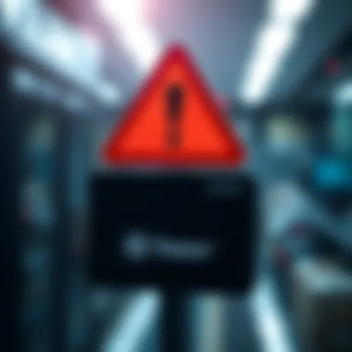 A graphic showing a warning sign with the Trezor logo and a red alert message about a scam involving a physical card program.