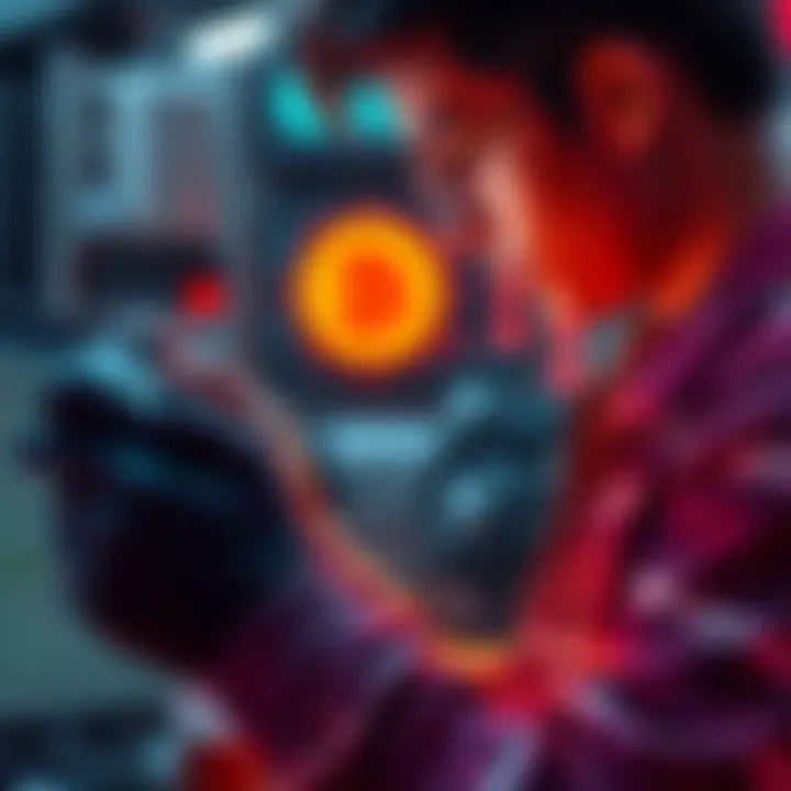 Watch Only Wallet Setup A person troubleshooting a watch only wallet on a device, looking at the screen with Bitcoin symbols and settings adjustments visible.