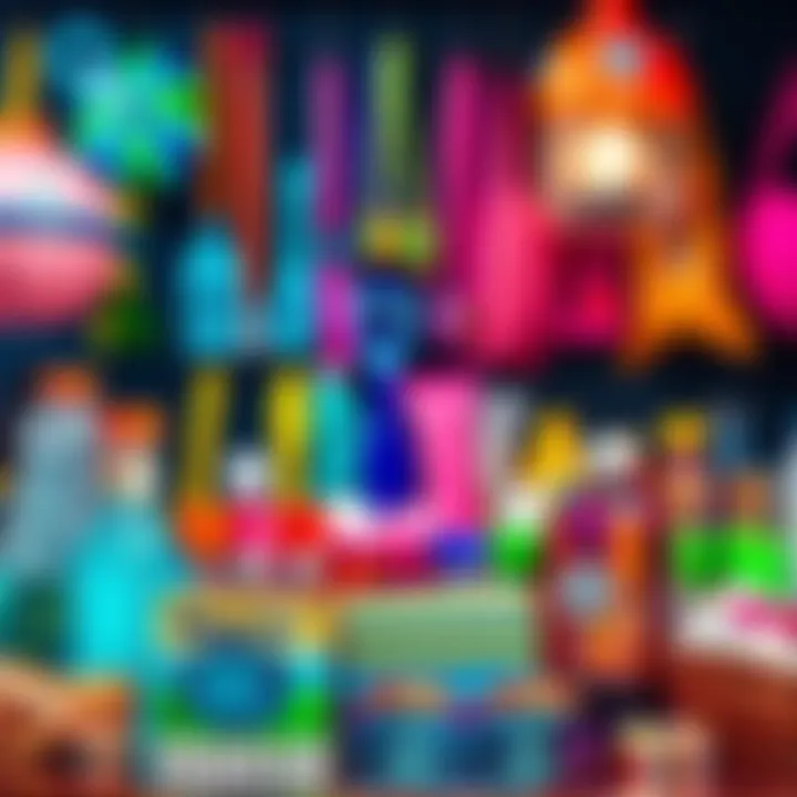 A variety of trendy water-themed items displayed, showcasing vibrant colors and stylish designs, perfect for summer fun.