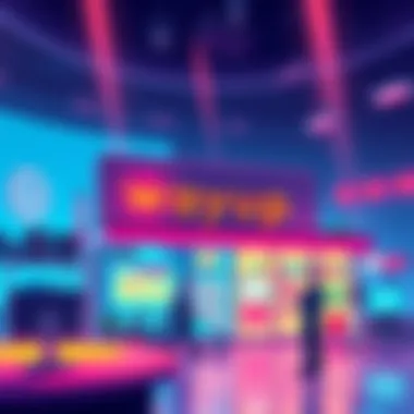 A digital illustration of the Wayup marketplace interface on Cardano, showcasing user-friendly features and vibrant graphics.